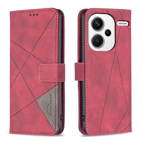 Custodia Portafoglio In Pelle Cover con Supporto B08F per Xiaomi Redmi Note 13 Pro+ Plus 5G Rosso