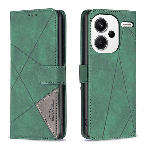 Custodia Portafoglio In Pelle Cover con Supporto B08F per Xiaomi Redmi Note 13 Pro+ Plus 5G Verde