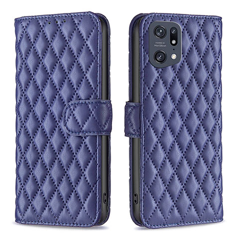 Custodia Portafoglio In Pelle Cover con Supporto B11F per Oppo Find X5 Pro 5G Blu