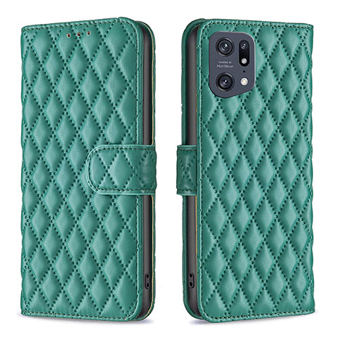 Custodia Portafoglio In Pelle Cover con Supporto B11F per Oppo Find X5 Pro 5G Verde