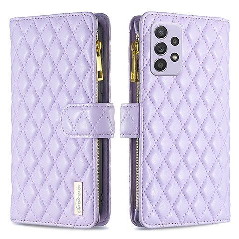 Custodia Portafoglio In Pelle Cover con Supporto B11F per Samsung Galaxy A52 5G Viola