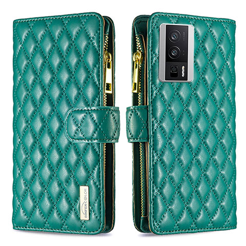 Custodia Portafoglio In Pelle Cover con Supporto B11F per Xiaomi Redmi K60 Pro 5G Verde