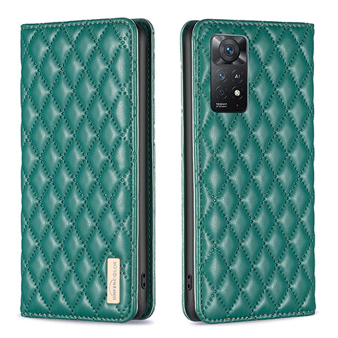 Custodia Portafoglio In Pelle Cover con Supporto B11F per Xiaomi Redmi Note 11 Pro 4G Verde