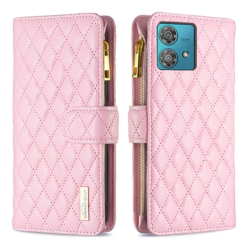 Custodia Portafoglio In Pelle Cover con Supporto B12F per Motorola Moto Edge 40 Neo 5G Oro Rosa