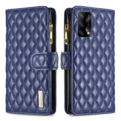 Custodia Portafoglio In Pelle Cover con Supporto B12F per Oppo F19 Blu