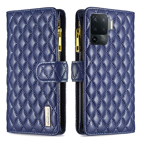 Custodia Portafoglio In Pelle Cover con Supporto B12F per Oppo F19 Pro Blu