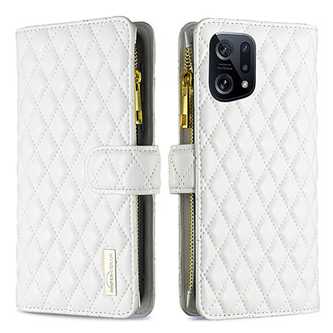 Custodia Portafoglio In Pelle Cover con Supporto B12F per Oppo Find X5 5G Bianco