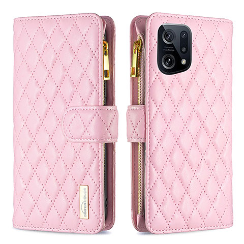 Custodia Portafoglio In Pelle Cover con Supporto B12F per Oppo Find X5 5G Oro Rosa