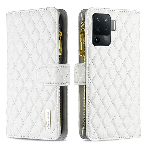 Custodia Portafoglio In Pelle Cover con Supporto B12F per Oppo Reno5 Lite Bianco