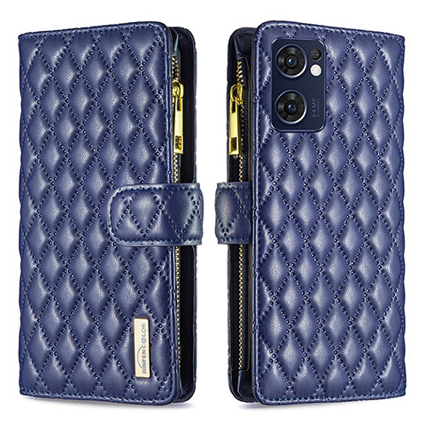 Custodia Portafoglio In Pelle Cover con Supporto B12F per Oppo Reno7 5G Blu