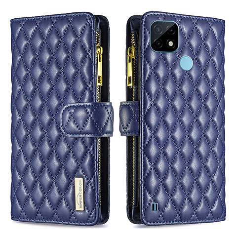 Custodia Portafoglio In Pelle Cover con Supporto B12F per Realme C21 Blu