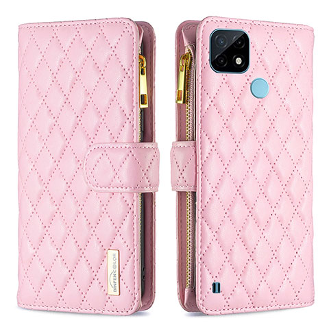 Custodia Portafoglio In Pelle Cover con Supporto B12F per Realme C21 Oro Rosa