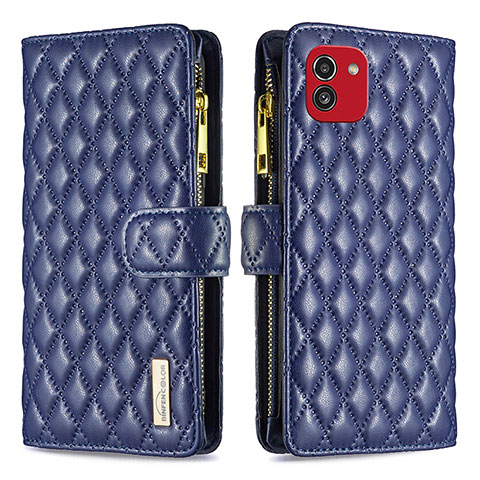 Custodia Portafoglio In Pelle Cover con Supporto B12F per Samsung Galaxy A03 Blu