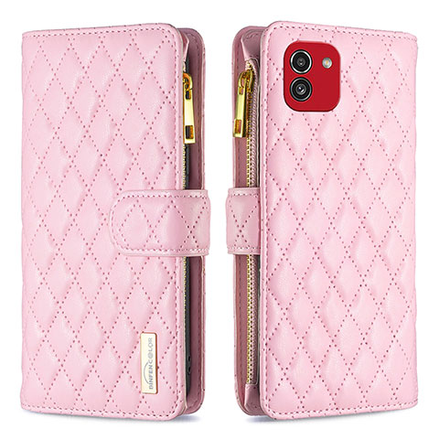 Custodia Portafoglio In Pelle Cover con Supporto B12F per Samsung Galaxy A03 Oro Rosa