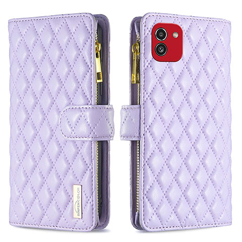 Custodia Portafoglio In Pelle Cover con Supporto B12F per Samsung Galaxy A03 Viola