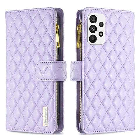 Custodia Portafoglio In Pelle Cover con Supporto B12F per Samsung Galaxy A73 5G Viola