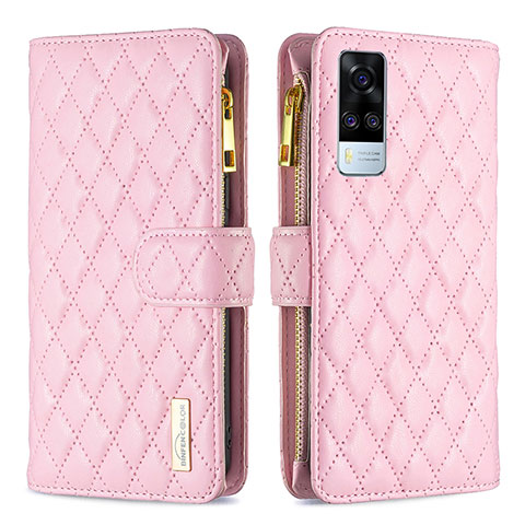 Custodia Portafoglio In Pelle Cover con Supporto B12F per Vivo Y53s 4G Oro Rosa