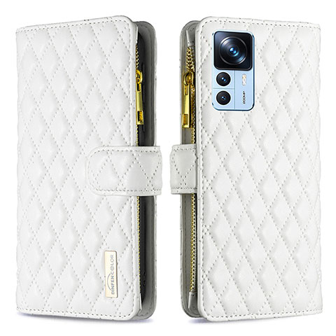 Custodia Portafoglio In Pelle Cover con Supporto B12F per Xiaomi Mi 12T Pro 5G Bianco