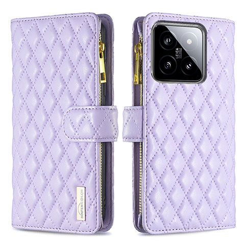 Custodia Portafoglio In Pelle Cover con Supporto B12F per Xiaomi Mi 14 5G Viola