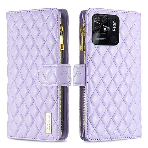 Custodia Portafoglio In Pelle Cover con Supporto B12F per Xiaomi Redmi 10 India Viola