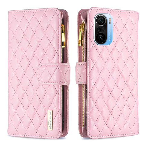 Custodia Portafoglio In Pelle Cover con Supporto B12F per Xiaomi Redmi K40 5G Oro Rosa