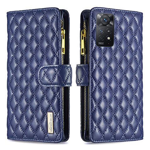 Custodia Portafoglio In Pelle Cover con Supporto B12F per Xiaomi Redmi Note 11 Pro 4G Blu