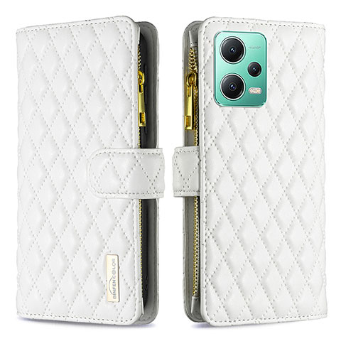 Custodia Portafoglio In Pelle Cover con Supporto B12F per Xiaomi Redmi Note 12 5G Bianco