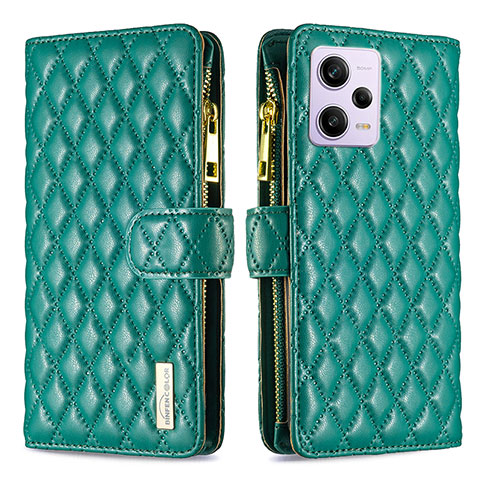 Custodia Portafoglio In Pelle Cover con Supporto B12F per Xiaomi Redmi Note 12 Pro 5G Verde