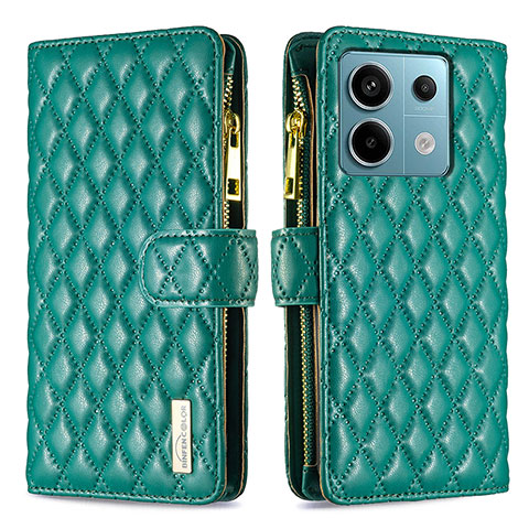 Custodia Portafoglio In Pelle Cover con Supporto B12F per Xiaomi Redmi Note 13 Pro 5G Verde