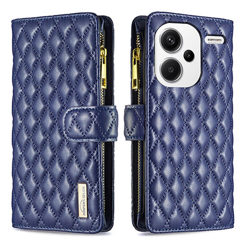 Custodia Portafoglio In Pelle Cover con Supporto B12F per Xiaomi Redmi Note 13 Pro+ Plus 5G Blu