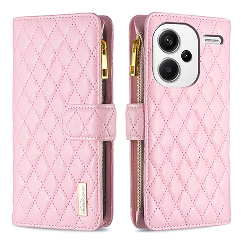 Custodia Portafoglio In Pelle Cover con Supporto B12F per Xiaomi Redmi Note 13 Pro+ Plus 5G Oro Rosa