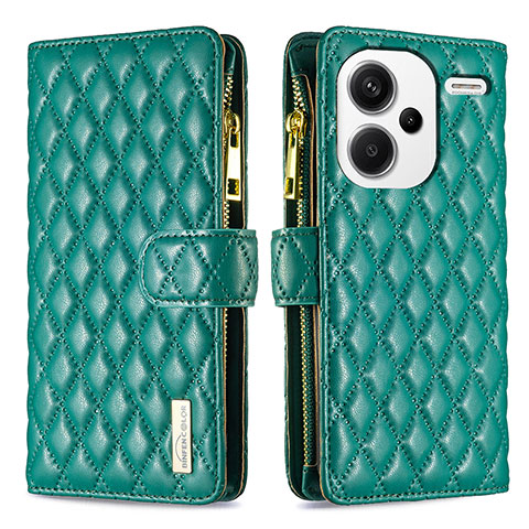 Custodia Portafoglio In Pelle Cover con Supporto B12F per Xiaomi Redmi Note 13 Pro+ Plus 5G Verde