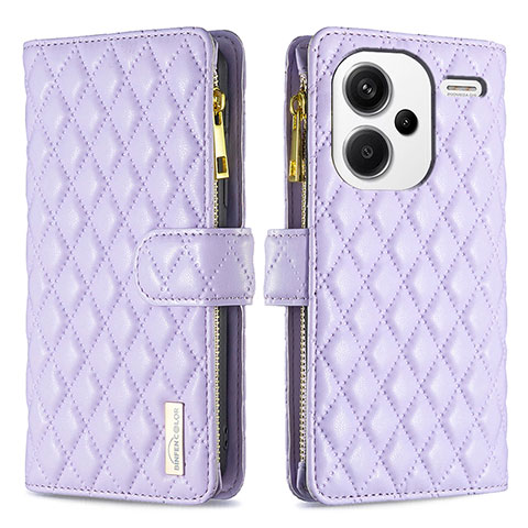 Custodia Portafoglio In Pelle Cover con Supporto B12F per Xiaomi Redmi Note 13 Pro+ Plus 5G Viola