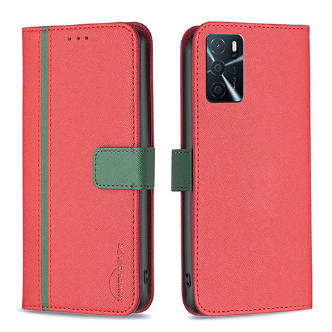 Custodia Portafoglio In Pelle Cover con Supporto B13F per Oppo A54s Rosso