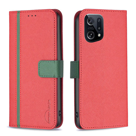 Custodia Portafoglio In Pelle Cover con Supporto B13F per Oppo Find X5 5G Rosso