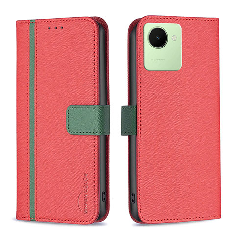 Custodia Portafoglio In Pelle Cover con Supporto B13F per Realme C30 Rosso