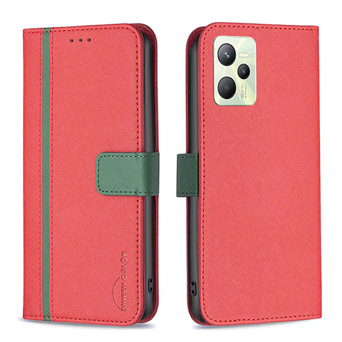 Custodia Portafoglio In Pelle Cover con Supporto B13F per Realme C35 Rosso