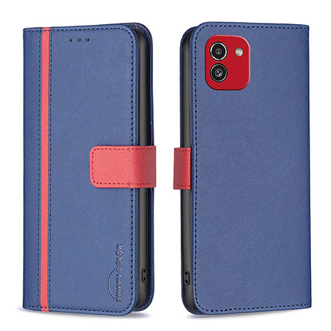 Custodia Portafoglio In Pelle Cover con Supporto B13F per Samsung Galaxy A03 Blu