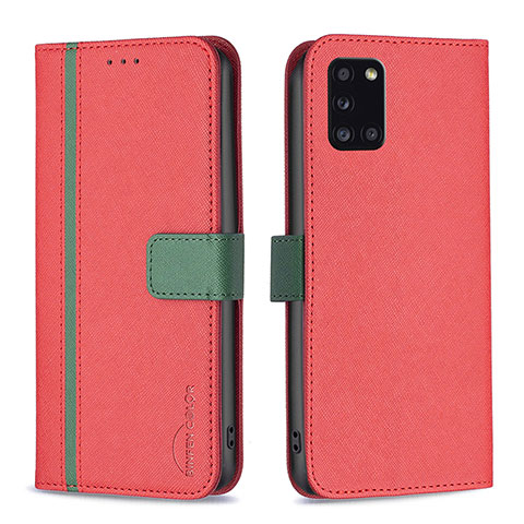 Custodia Portafoglio In Pelle Cover con Supporto B13F per Samsung Galaxy A31 Rosso