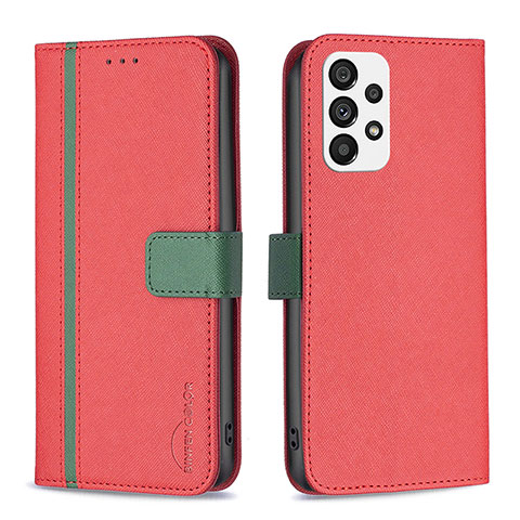 Custodia Portafoglio In Pelle Cover con Supporto B13F per Samsung Galaxy A73 5G Rosso