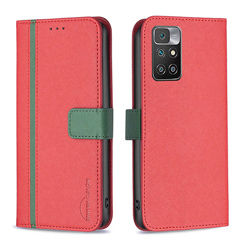 Custodia Portafoglio In Pelle Cover con Supporto B13F per Xiaomi Redmi 10 (2022) Rosso