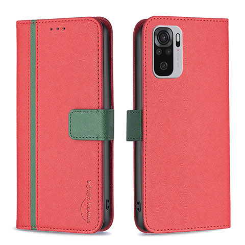 Custodia Portafoglio In Pelle Cover con Supporto B13F per Xiaomi Redmi Note 10 4G Rosso