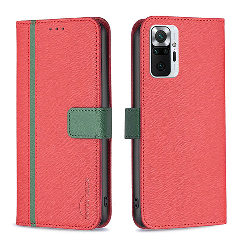 Custodia Portafoglio In Pelle Cover con Supporto B13F per Xiaomi Redmi Note 10 Pro 4G Rosso