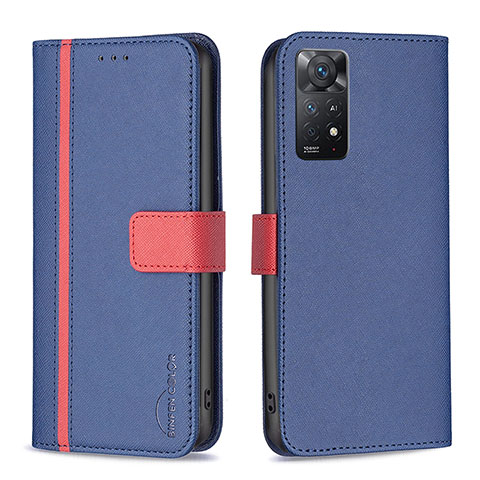 Custodia Portafoglio In Pelle Cover con Supporto B13F per Xiaomi Redmi Note 11 Pro 4G Blu