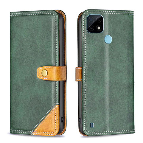 Custodia Portafoglio In Pelle Cover con Supporto B14F per Realme C21 Verde