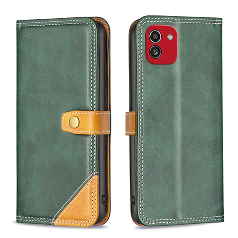 Custodia Portafoglio In Pelle Cover con Supporto B14F per Samsung Galaxy A03 Verde