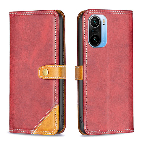 Custodia Portafoglio In Pelle Cover con Supporto B14F per Xiaomi Mi 11i 5G Rosso