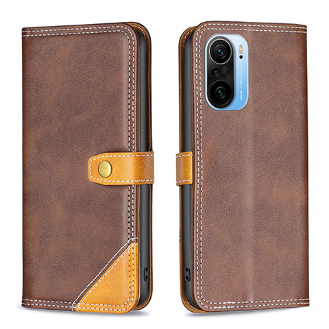 Custodia Portafoglio In Pelle Cover con Supporto B14F per Xiaomi Redmi K40 Pro+ Plus 5G Marrone