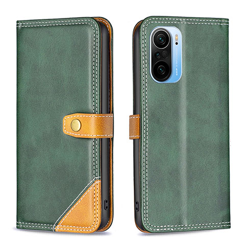 Custodia Portafoglio In Pelle Cover con Supporto B14F per Xiaomi Redmi K40 Pro+ Plus 5G Verde