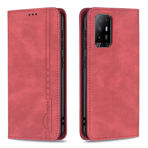 Custodia Portafoglio In Pelle Cover con Supporto B15F per Oppo F19 Pro+ Plus 5G Rosso